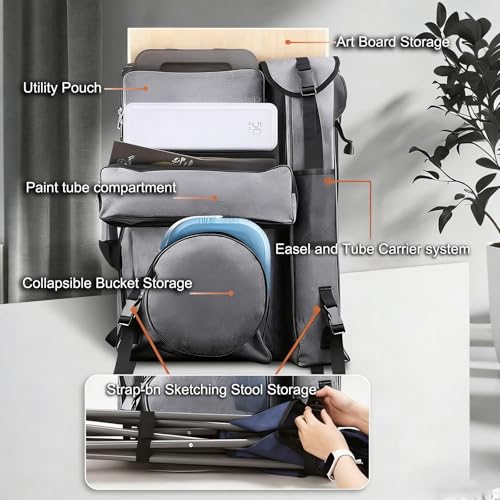 26x18.5 Inch,Artist Backpack for Sketching, Oil Painting - color: Grey