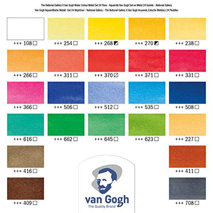 The National Gallery Van Gogh Watercolor Paint Set, Metal Tin, 24-Half Pan, A Wheatfield, with Cypresses