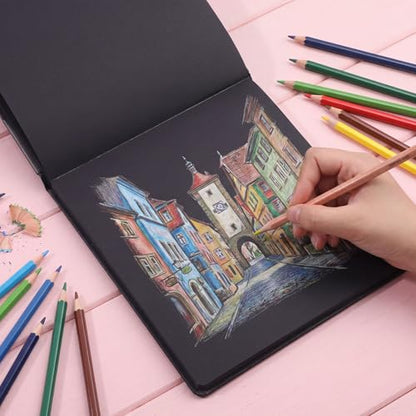50 Sheets Black Paper Sketchbook, 98lb/160gsm Heavyweight Black Sketch Pad 8×8in, Acid-Free Drawing Paper, Spiral Bound Sketch Book for Teens, Artist - size: 8×8 Inch (1 pack)