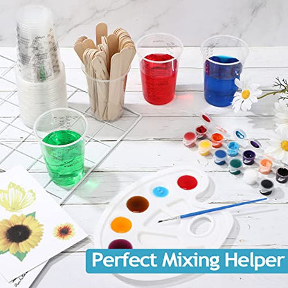 Yunsailing 300 Pieces 8 oz Plastic Measuring Cups With 300 Wooden Mixing Sticks, Disposable Measuring Cups for Epoxy Resin, Liquid, Paint, Cooking and Baking