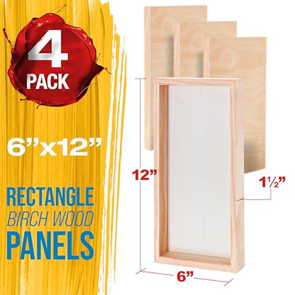 U.S. Art Supply 6" x 12" Unfinished Cradled Wood Panels for Painting, Gallery 1-1/2" Deep (4 Pack) - Artist Depth Wooden Wall Canvases - Mixed-Media Craft, Acrylic, Oil, Encaustic, Paint Pouring - size: 6" x 12"