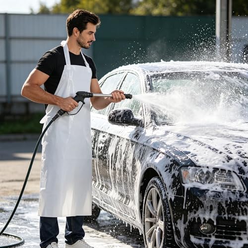 Nanxson TPU Waterproof Apron Lightweight Work Apron with Adjustable Buckle | Liquid Resistant,Neck buckle design,Easy to clean,Unisex,Butcher Apron for Dishwashing Grooming,Halloween - color: White