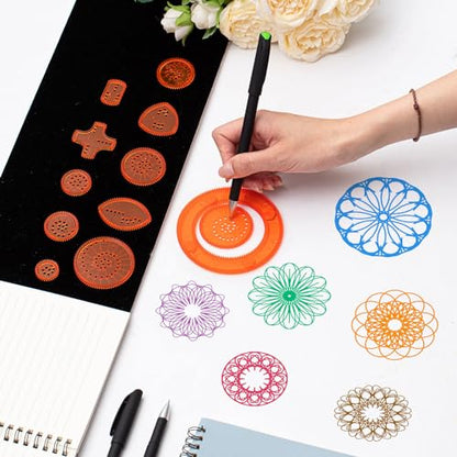 Chivao Spiral Art Kit Circle Stencils Drawing Tool Gear Geometric Ruler Circle Template Drawing Kit Plastic Spiral Curve Stencils with Pens Paper for Back to School Gifts DIY Crafts Sketch(Elegant) - style: Elegant