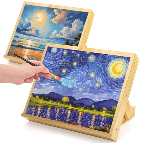 DEAYOU 2 Pack Tabletop Easel for Painting, Adjustable Angle Wooden Art Easel Stand, Portable Drawing and Sketching Board for Canvas, Book, Artwork, Drafting, Student, Artist, Beginner, 13.8"x11.4"