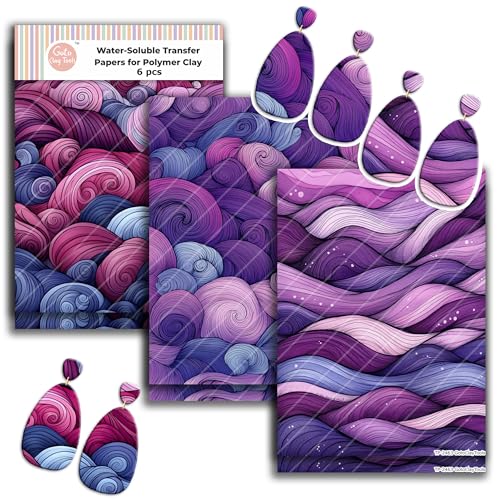 GOTO CLAY TOOLS Zentangle wavesTransfer Paper - 6 Pcs, Transfer Paper for Polymer Clay, Mauve Waves Polymer Clay Transfer Sheet for Jewelry Making ZEN-R1TP3 - color: ZENR1TP3