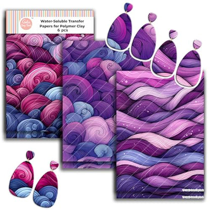 GOTO CLAY TOOLS Zentangle wavesTransfer Paper - 6 Pcs, Transfer Paper for Polymer Clay, Mauve Waves Polymer Clay Transfer Sheet for Jewelry Making ZEN-R1TP3 - color: ZENR1TP3