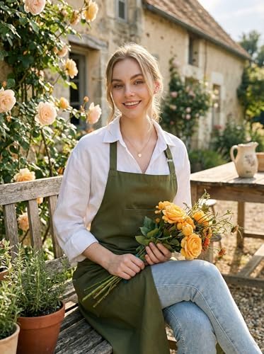 Molaxhome Split Apron with 3 Pockets,Unisex Pottery Apron with Adjustable Strap for Kitchen Ceramics - color: Green