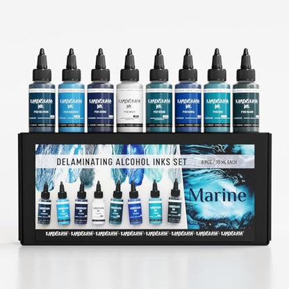 KAMENSKAYA Delaminating Alcohol Inks - Delaminating Ink Set 'Marine' - 8 pcs. 1 Fl Oz (30 ml) Each - color: Marine