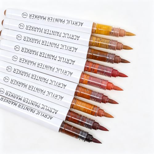 languo Acrylic Paint Markers, 9 Dark Skin Series Colors Acrylic Paint Pens, Soft Brush Tip Marker with Water Based Ink for Rock Painting, Wood, Glass, Fabric, DIY Art and Craft - color: Dark Skin Series