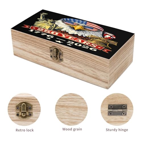 250 Years America Anniversary 1776-2026 Liberty Eagle Jewelry Box Wooden Rustic Multi-Purpose Organizer with Front Clasp for Jewelry, Crafts, Accessories & Small Items - color: style-4