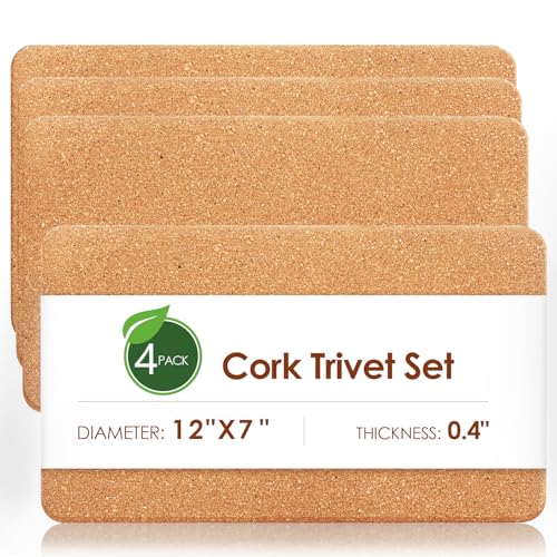 Cork Trivets for Hot Dishes Rectangle, 12" x 7" High-Density Thick Cork Trivets for Hot Pots and Pans, Heat Resistant Placemats HotPlate Coaster Pads for Kitchen, Table, Countertops, 4 Pcs - color: 09-12 Inch 4pcs Rectangular