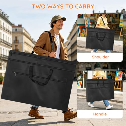 ZKOO Light Weight Art Portfolio Bag, 36 x 48 Extra Large Art Portfolio Case with Detachable Shoulder Strap, Carrying Storage Case for Artwork, Canvas, Poster, Sketching, and Drawing (Black) - size: 36 x 48