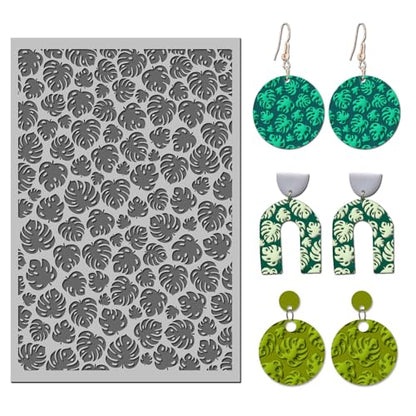 Palm Leaves Polymer Clay Texture Mat - Summer Holiday Vide Rudder Texture Sheet for Polymer Clay Jewelry Making, Earring Charms, DIY Craft Supplies - style: Palm leaves 2