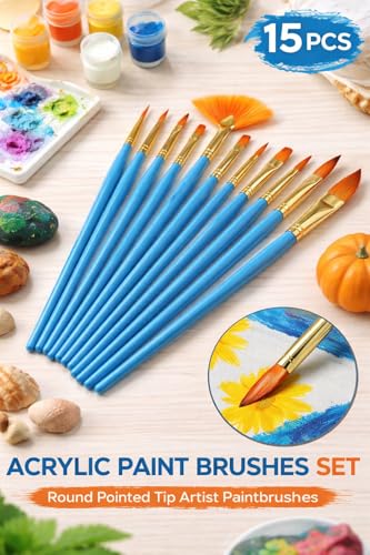 Acrylic Paint Brush Set, 15 pcs Nylon Hair Paint Brushes for All Purpose Oil Watercolor Face Body Rock Painting Artist, Small Painting Brush Kits for Kids Adult Drawing Blue - color: Blue