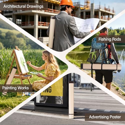DEWEL Adjustable Poster Tube 24.5"-42", Waterproof Plastic Document Storage Tube Telescoping Carrying Case, Light Resistant Drawing Tube Painting Picture Tube Holder (Beige-Large Size) - color: Beige (Polygon), size: Large
