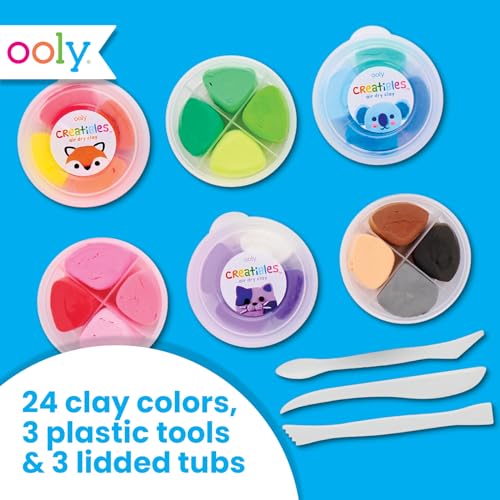 Ooly Air Dry Clay for Kids, 24 Colors Modeling Clay with 3 Shaping Tools, Play Dough Gifts for Kids, Craft Supplies - Creatibles - style: 24 Colors Complete Set