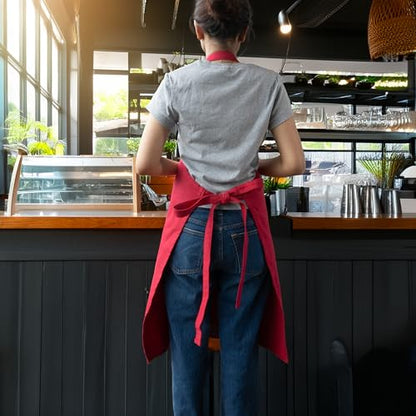 100% Cotton Kitchen Apron with 2 Pockets – Adjustable Chef Apron for Cooking Baking BBQ – Unisex Apron - color: Cherry, size: Standard