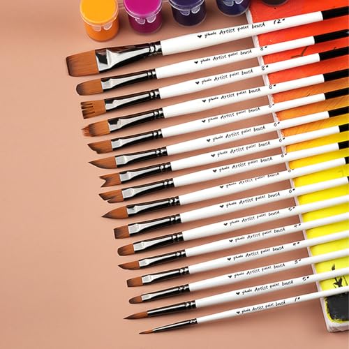 Paint Brushes Set of 16 Pieces YIHUALE Wooden Handles Brushes with Canvas Brush Case, Professional for Oil, Acrylic and Watercolor Painting