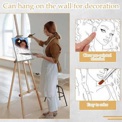 Ctosree 12 Sets Pre Drawn Canvas Kit for Painting Adults Sip and Paint Kit Art Pre Printed Canvas Bulk for Adult Date Night, Art Party & Holiday Gift(Flower Lady,8 x 10 in) - size: 8 x 10 in, style: Flower Lady