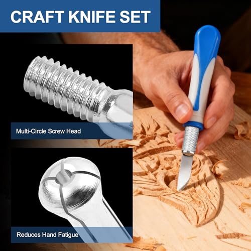 16 Pcs Premium Precision Craft Knife Set, 10 Replaceable Carbon Steel Blades, Hobby Knife for Scrapbooking, Stencil, Architecture, Wood/Leather Working