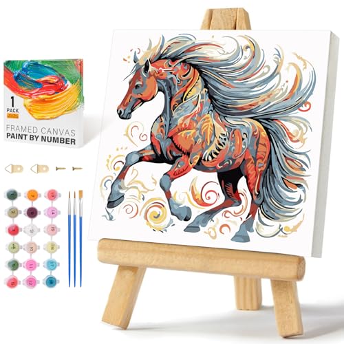 Offito Framed Paint by Numbers Kit for Adults Beginners & Kids Ages 8-12, Horse Acrylic Easy Paint by Number with Frame, Watercolor Paint by Number Kits on Canvas Framed (10 * 10 Inch, Without Easel) - color: BOP1PF11, size: 10 x 10 Inch