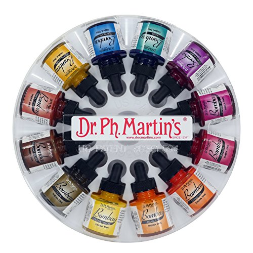 Dr. Ph. Martin's Bombay India Ink (Set 2) Ink Set, 1.0 oz, Set 2 Colors, 1 Set of 12 Bottles