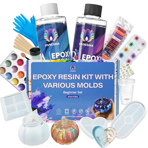 Vivresina Epoxy Resin Kit with Molds for Beginners -17 oz Super Clear Epoxy Resin Complete Kit Include Mica Powders, Glitters, Dried Flowers and Other Resin Supplies, for Adults Crafts Kits,DIY Gift