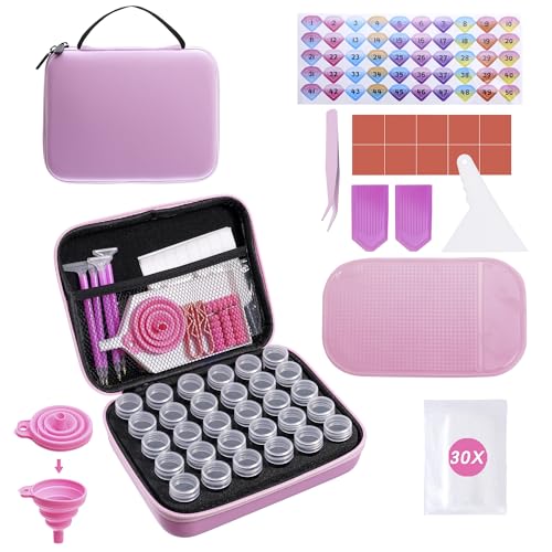 LYMUSUMI 30 Slots Diamond Art Storage Containers Portable Bead Storage Boxes for Diamond Painting Accessories and Tools Pinkfor Adults - color: Macaron pink
