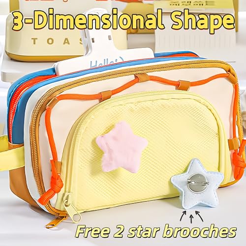 Portable Multi-Layer Kawaii Star Pencil Case Organizer - Large Capacity Pencil Case with Compartments - Cute Pencil Pouch Functional Bag (Purple) - color: Purple