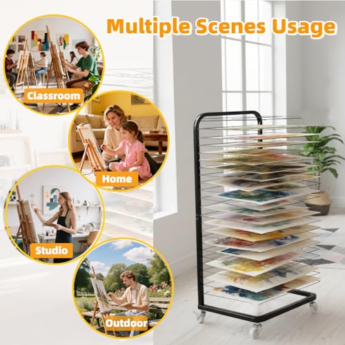Art Drying Rack with 18 Shelves - Upgrade Heavy-Duty Mobile Drying Cart with Locking Wheels, Portable Storage Organizer for Classroom, Studio, School Art Supplies
