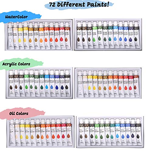 J MARK Painting Kit for Adults, Oil Paint Set- All in Deluxe Acrylic, Watercolor and Oil Painting Set - color: Multicolor