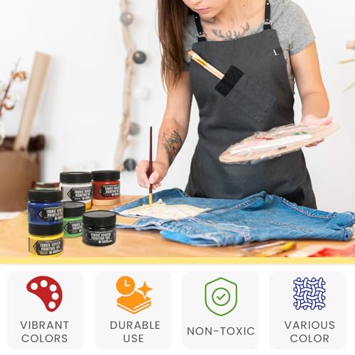 Falling in Art Fabric Screen Printing Ink Set, 4-Ounce Permanent Fabric Paints for T-Shirt and Silk Printmaking, 6 Colors