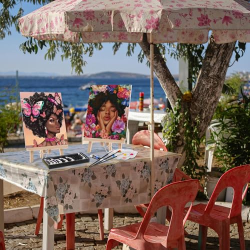 Cholemy 36 Pcs Paint and Sip Kit for Adults 8''x10'' Pre Drawn Canvas for Painting DIY Afro Acrylic Painting Kit Wood Easel Brushes Date Night Bulk for Summer 4th of July Party Gift(Flowers Woman) - style: Flowers Woman