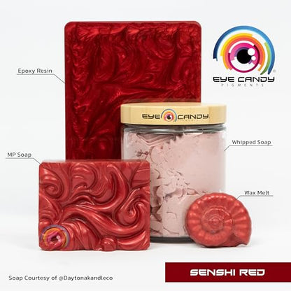 Eye Candy Pigments Premium True Red Mica Powder - Senshi Red (50gr) - for Epoxy, Resin, Soap, Paint, Woodworking, Acrylic Pouring, Bath Bombs, Fishing Lures - DIY Arts and Crafts Additive - color: Senshi Red