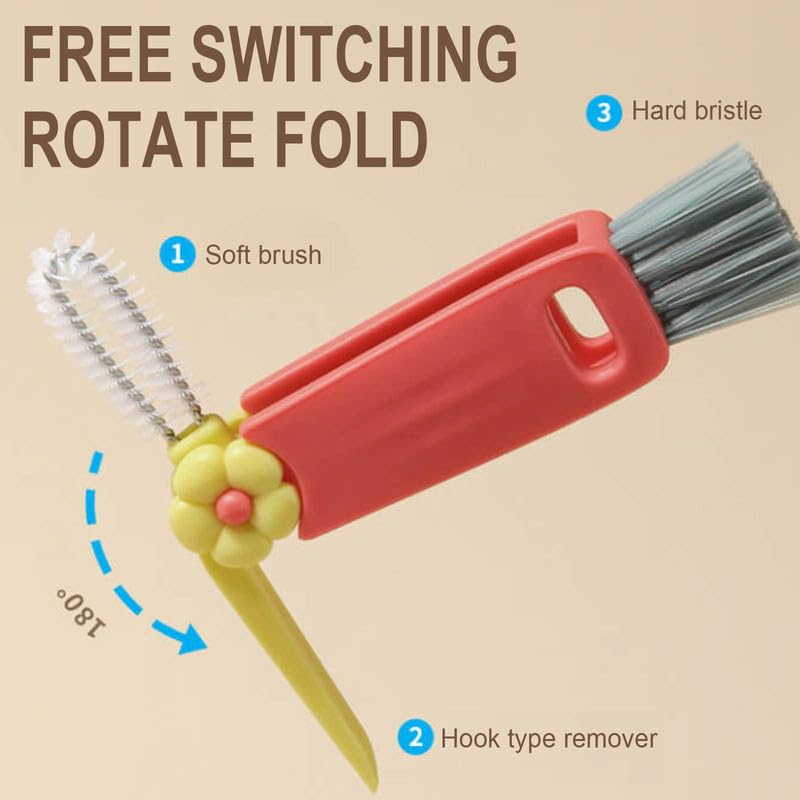 3 in 1 Cup Lid Cleaning Brush,Crevice Cleaning Brush Set for Baby Bottle Gap Tight Spaces Cup, 3 in 1 Multifunctional Portable Lid Cleaner with Brush - color: E
