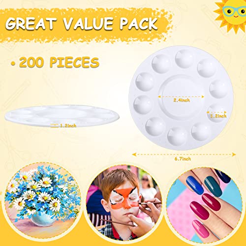 200 Pack Paint Palettes Bulk Plastic Paint Tray Palette 6.7 Inch Round Washable White Palette with 10 Wells 1 Center Reservoir Classroom Art Supplies Teacher School Painting Projects