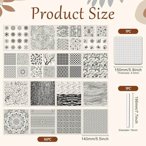 CHGCRAFT 16 Pcs 16 Style Artistic Pattern Polymer Clay Texture Sheets Musical Note Silicone Clay Texture Mat Modeling Pattern Pad Sheets for Jewelry and Earrings Tools, 5.5x5.5 inch