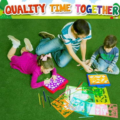 Drawing Stencils Set for Kids (55 Piece) - Arts and Crafts Set for Girls & Boys - Christmas & Birthday Gifts for Kids 4 5 6 7 8 9+ Year Old - Ideal Creativity Kit & Travel Activity with 300+ Shapes - color: Blue