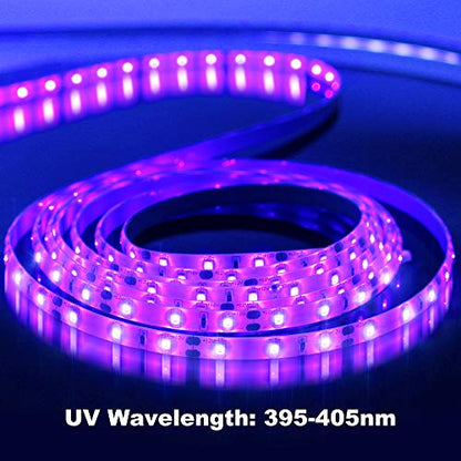24 Watts UV Black Light LED Strip, 16.4FT/5M 3528 300LEDs 395nm-405nm Non-Waterproof Blacklight Night Fishing Implicitly Party with Power Supply - color: Non-Waterproof, size: 24Watts