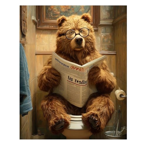 Reivworl Bear Paint by Numbers Kit for Adults Beginners, Bathroom Paint by Numbers, Adult Paint by Number Kits for Gifts and Home Wall Decor 16x20 Inch - color: 04-Bear, size: Without Frame