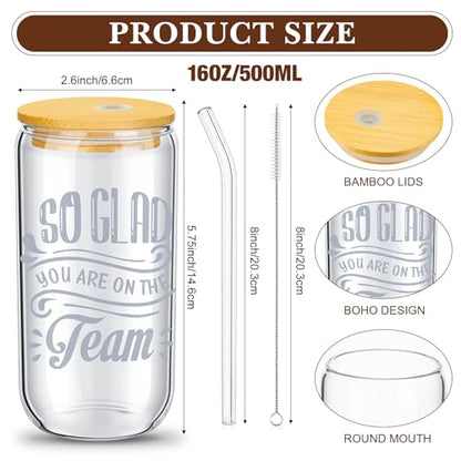 Layhit 24 Set Thank You Team Gifts for Employees Staff Coworker Appreciation Gifts for Teacher Nurse Thank You Glass Cups 16 oz Can Shaped Beer Glass with Lids Straws Brushes(Classic Style) - style: Classic