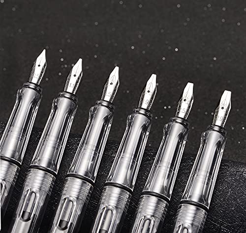 Lanxivi Yongsheng Calligraphy Fountain Pen Set Transparent Clear, 6 Assorted Tip Sizes for Art Drawing and Writing Signature - color: 6 Zize Calligraphy Pens