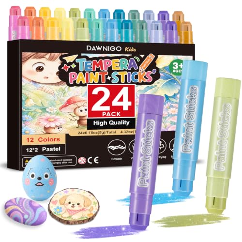 24 Pack Tempera Paint Sticks - 12 Pastel Colors Non-Toxic Solid Paint Sticks for Kids, No Mess Quick Drying Washable Toddler Crayons, Works on Paper, Wood, Glass, Ceramic, Canvas - color: Pastel 12 colorsX2 sets