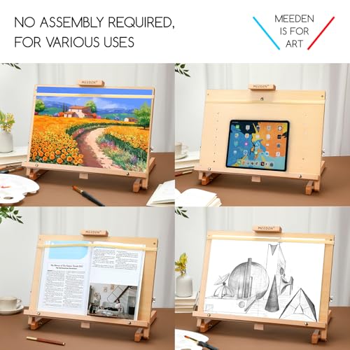 MEEDEN Large Drawing Board Easel, Solid Beech Wooden Tabletop H-Frame Adjustable Easel Artist Drawing & Sketching Board for Artists, Teens & Painters, Holds Canvas up to 23" high
