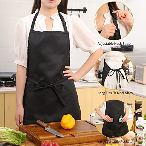 Tosewever 2 Pack Adjustable Bib Apron, Waterdrop Resistant Aprons with 2 Pockets Cooking Kitchen Restaurant Aprons for Women Men Chef, BBQ Drawing Crafting Outdoors (Polyester-Black, 2) - color: Polyester-black