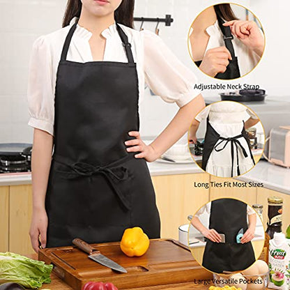 Tosewever 2 Pack Adjustable Bib Apron, Waterdrop Resistant Aprons with 2 Pockets Cooking Kitchen Restaurant Aprons for Women Men Chef, BBQ Drawing Crafting Outdoors (Polyester - Black & White, 2) - color: Polyester - Black & White