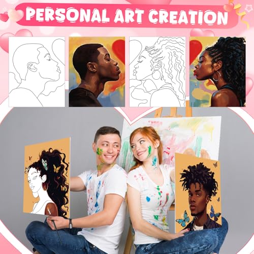 Zhanmai 88 Pcs 8 x 10 Inch Pre Drawn Canvas for Painting Kit Pre Stretched Canvas for Sip and Paint Party Coloring DIY Virtual Party Birthday Gifts Adult's Date Night(Fashion Couples) - style: Fashion Couples