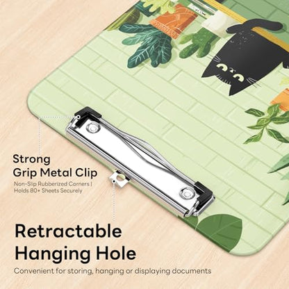 Plastic Cute Clipboard Low-Profile Metal Clip, A4 Letter Size 9 x 12.5 in, 8.5 x 11 Paper Clip Board for Teachers, Nurses, Classroom,Cafe Black Cat - color: Cafe Black Cat