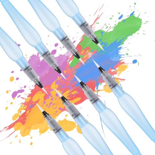 8Pcs Watercolor Brush Pens, Refillable Water Brush Pens Premium Leakproof Watercolor Pen for Watercolour Painting Artists Calligraphy Gouache