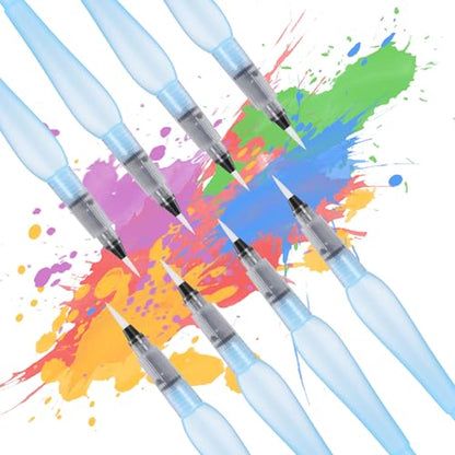 8Pcs Watercolor Brush Pens, Refillable Water Brush Pens Premium Leakproof Watercolor Pen for Watercolour Painting Artists Calligraphy Gouache